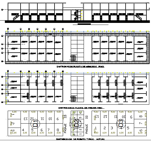 Three position sheets with section of industrial plant dwg file