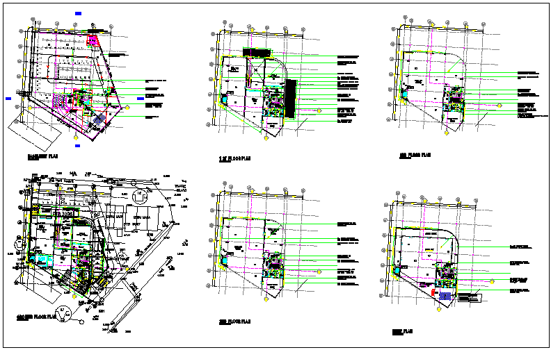 Three storey office building floor plan detail dwg file