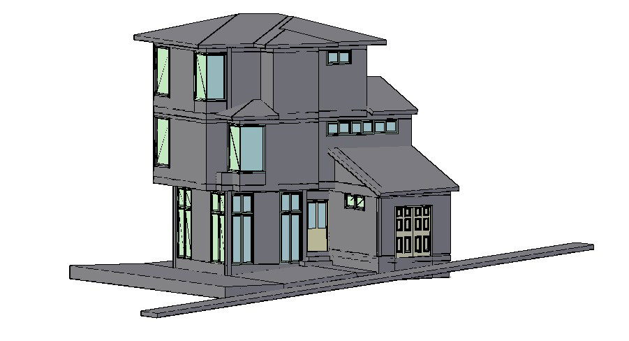 Three story bungalow elevation 3d cad drawing details dwg file
