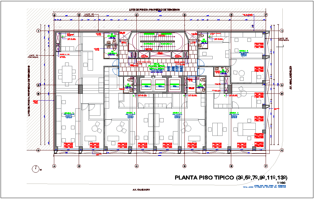 Three to thirteen typical floor plan for office dwg file