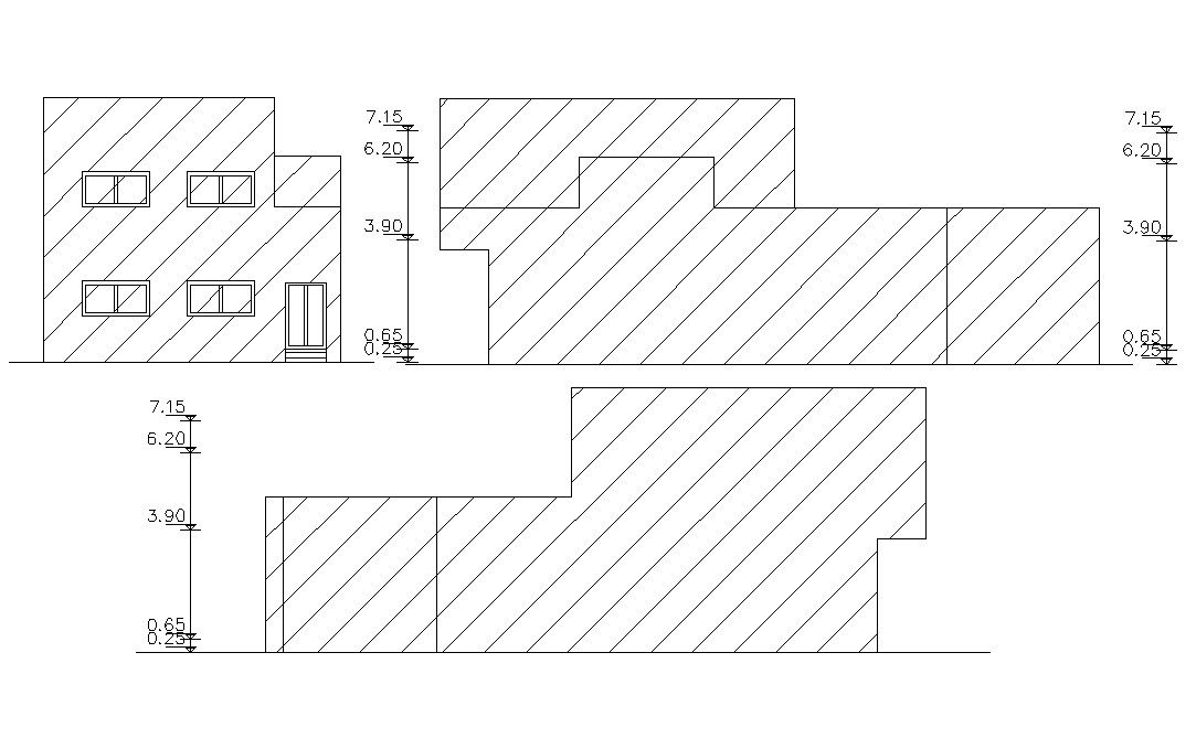 Three Elevations Of Bungalow Design AutoCAD File Free Download