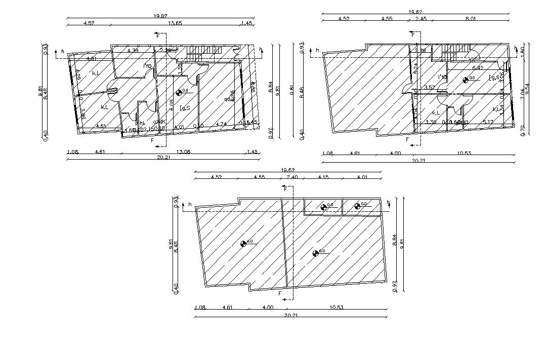 Three Floors Plan OF House With Dimension AutoCAD File