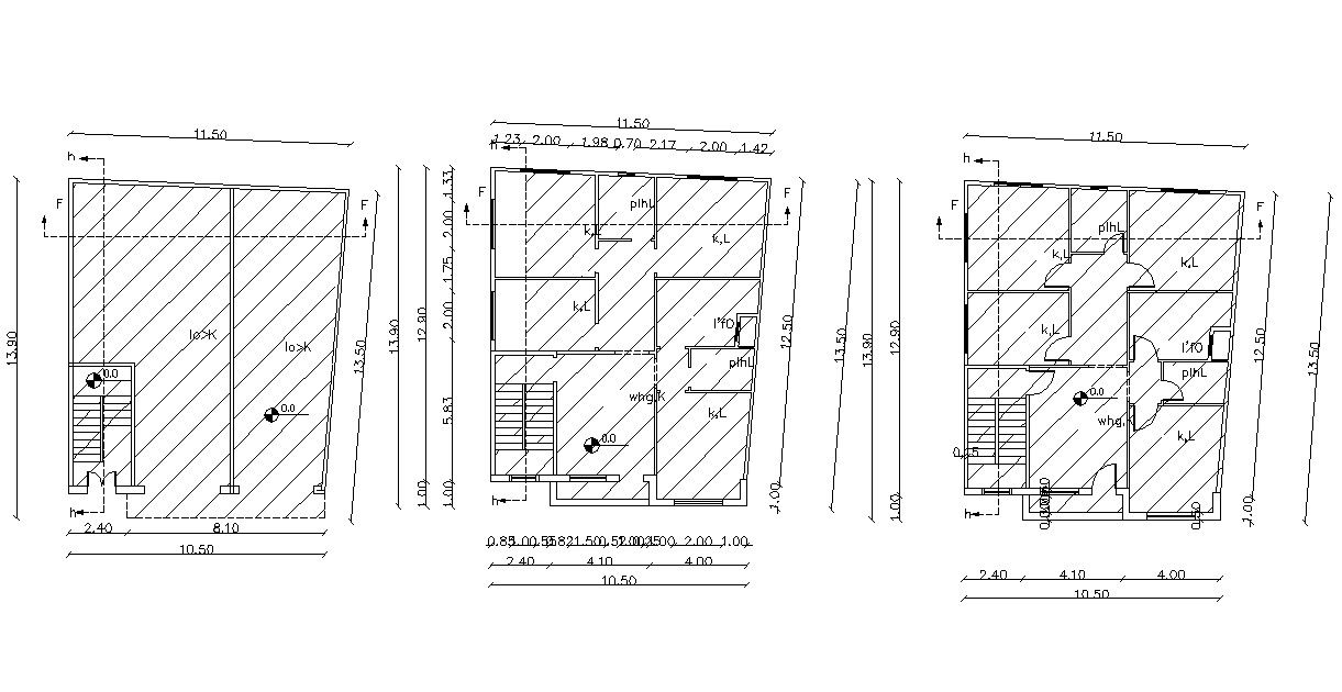 Three Floors Plan Of Residential And Commercial Building Design 