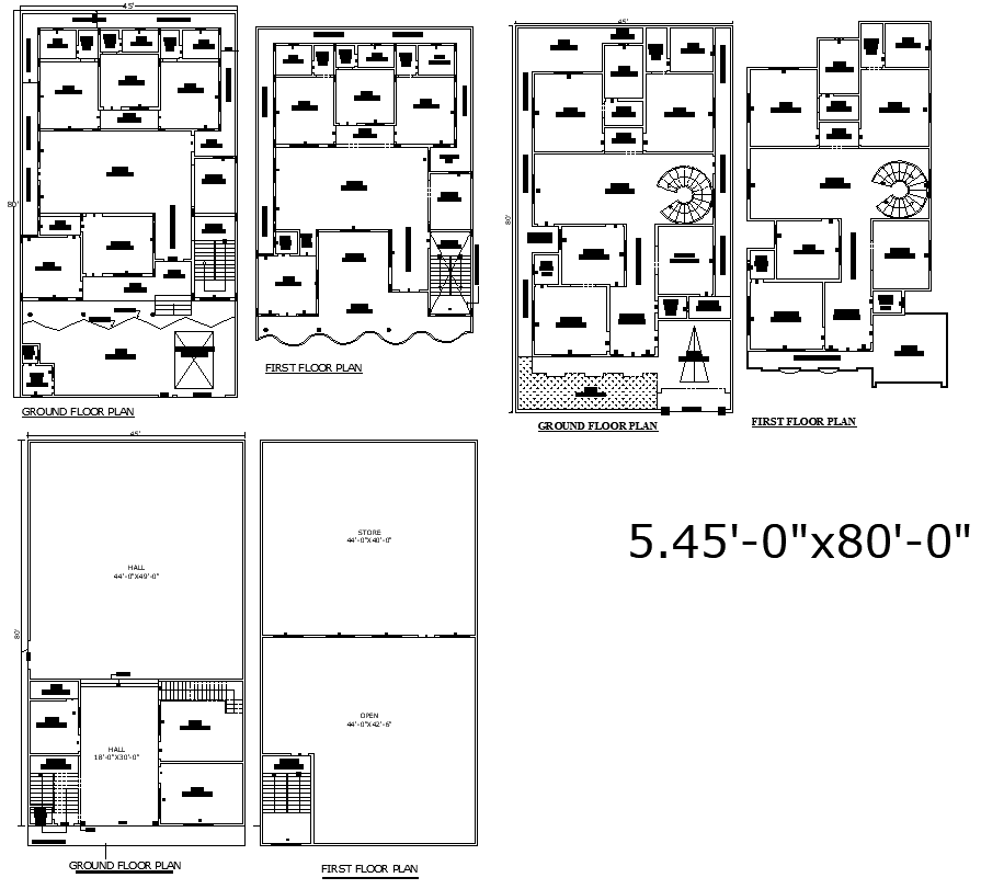 Three Distinct Residential Layouts for 45x80 Plot DWG File