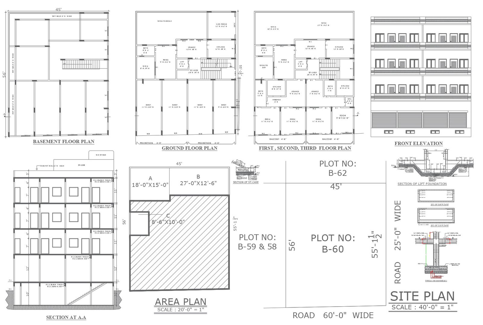 Three-Floor Building Plan with Elevation in DWG Format