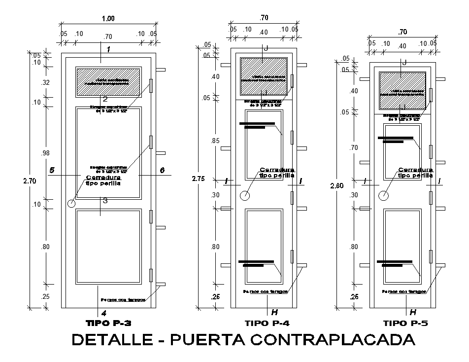 Three different types of doors typical CAD drawing files. Download now.
