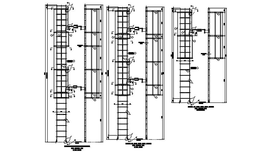 Three sizes of Detail of step through type ladder for ladder 8 is given in this 2D Autocad DWG drawing file. Download the 2D Autocad DWG drawing file.