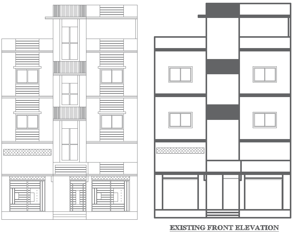 Three storey house elevation detail of lintel and slab DWG AutoCAD drawing