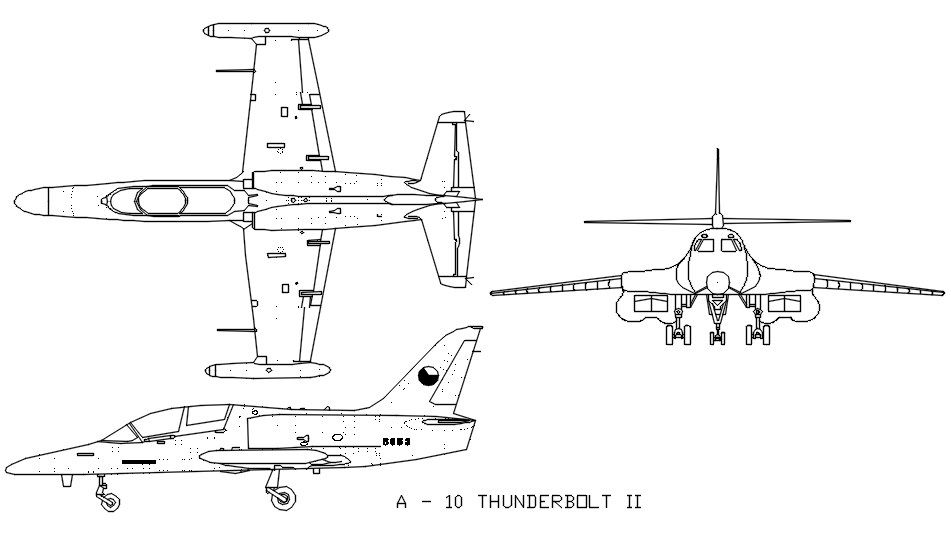 Thunderbolt aircraft block details in AutoCAD, dwg file.