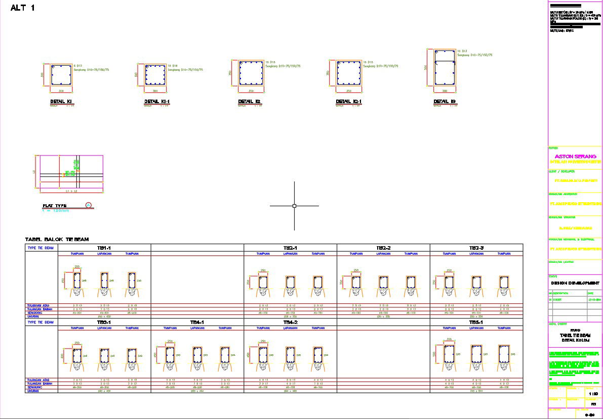 Tie beam table and column sections design is given in AutoCAD 2D drawing, CAD file, dwg file