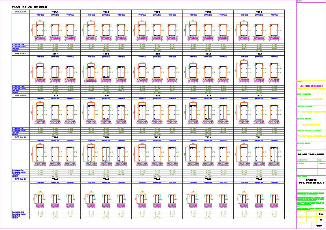 Tie beam table design is given in AutoCAD 2D drawing, CAD file, dwg file