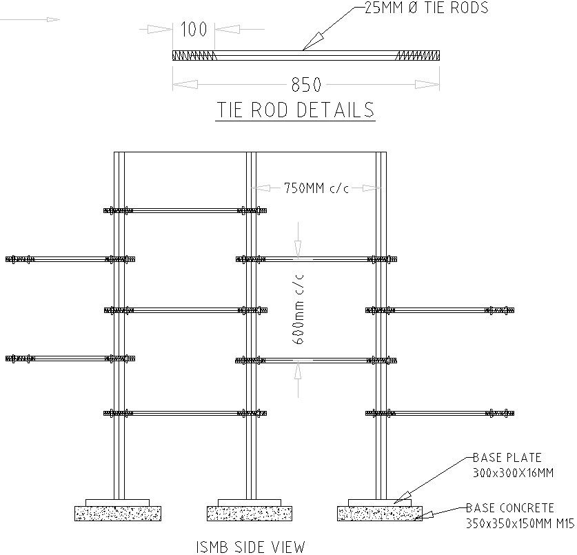 Tie rod detailing cross section of tunnel