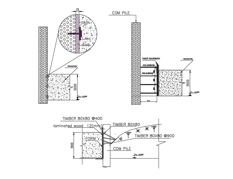 Timber Concrete Section View DWG File