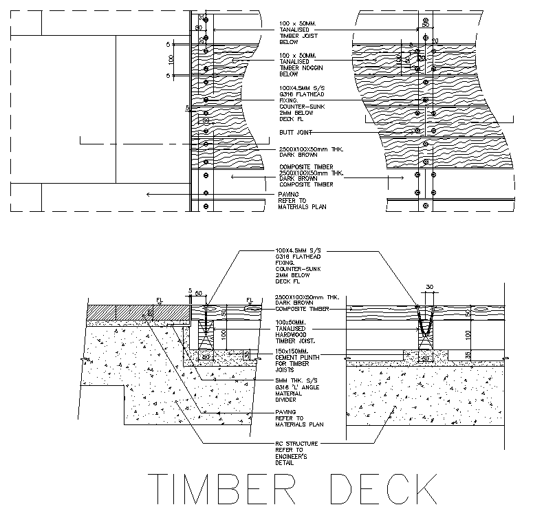 Timber Deck section Detail DWG AutoCAD file