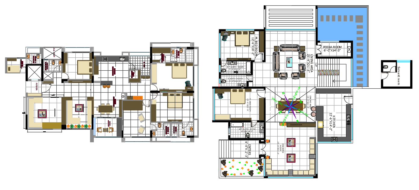 Tips To Draw As Per Vastu Fully Furnished Modern Bungalow Floor Plans Autocad File