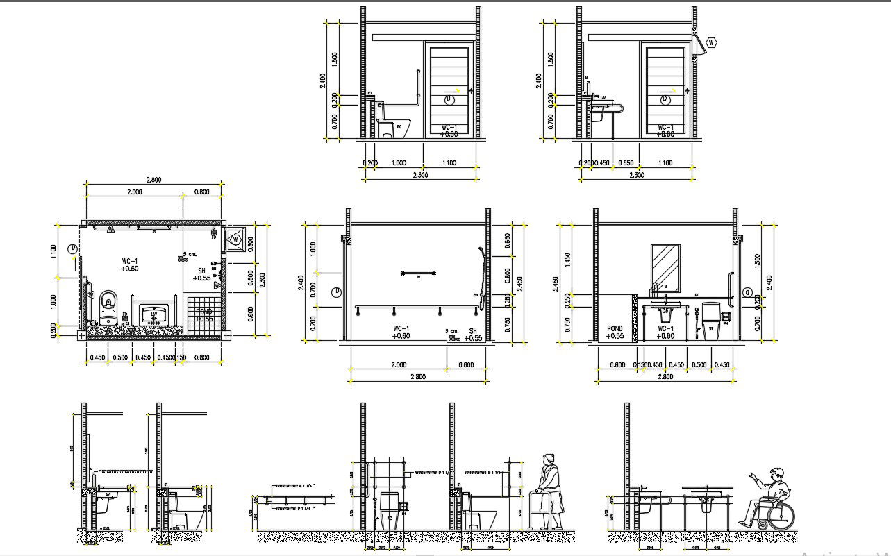 Toilet Working Drawing DWG CAD Layout for Architects and Planners
