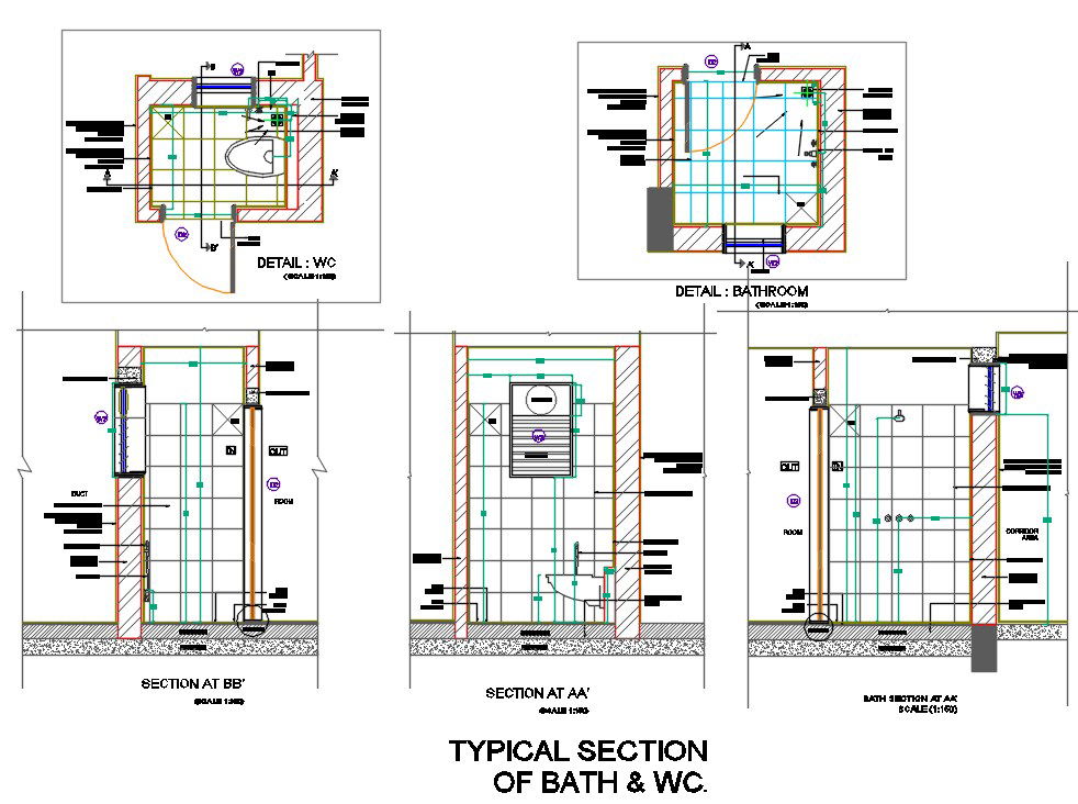 Toilet Plan And Section Drawing DWG File
