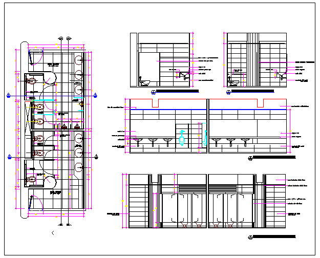 Toilet Plan of Multi flooring Club House dwg file