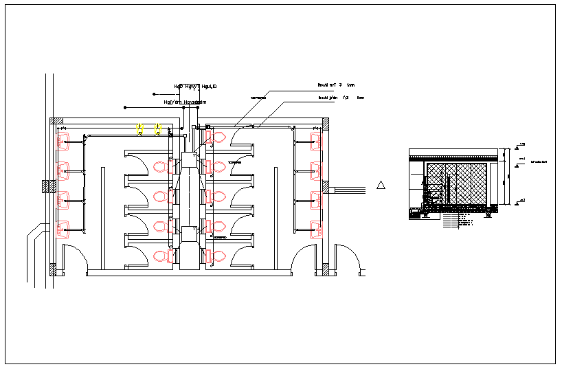 Toilet of commercial building plan view detail dwg file