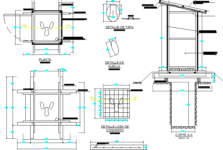 Toilet of house constructive details dwg file