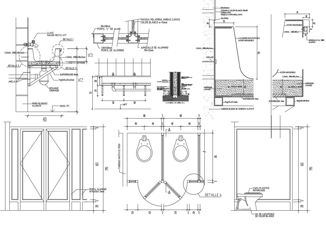 Toilet plan, elevation and section detail dwg file