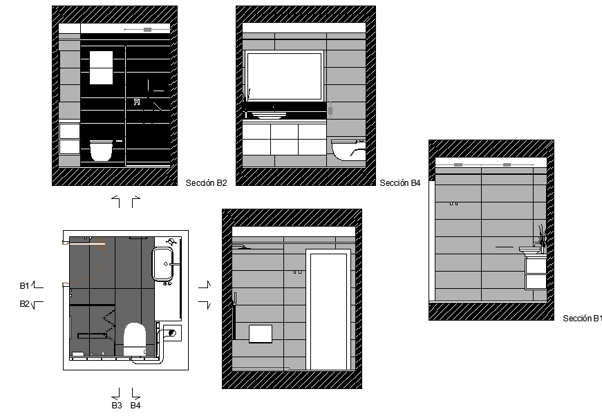 Toilet plan and section detail dwg file
