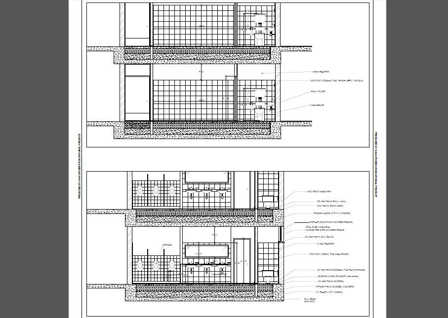 Toilet section and installation cad drawing details dwg file