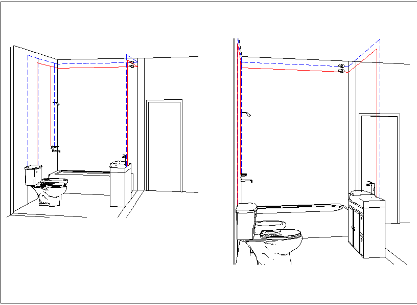 Toilet washroom isometric view detail dwg file