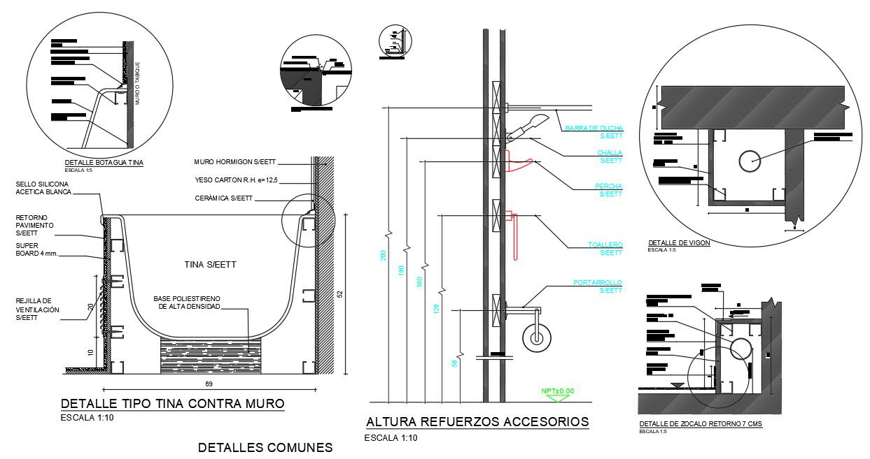 Toilet Accessories connection details, Download the DWG file.