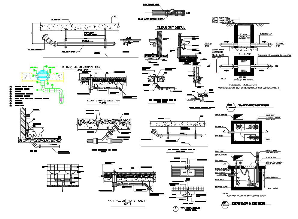 Toilet And Bathroom Connection Plumbing Plan And Section Drawing DWG File