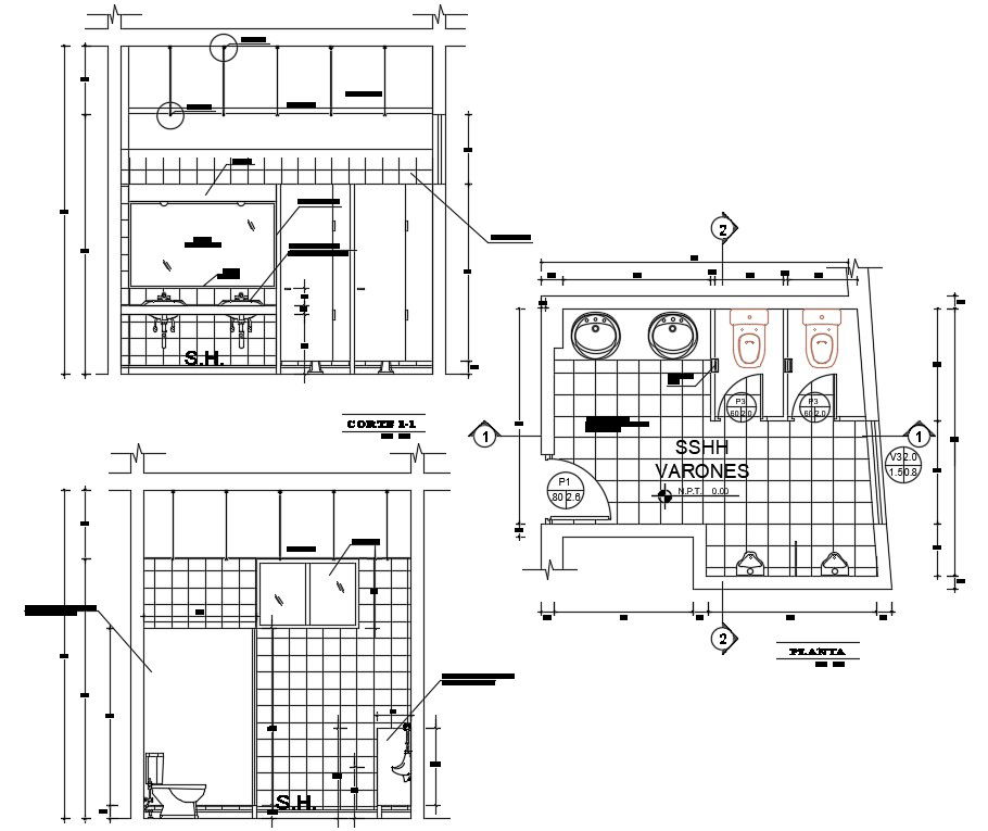 Toilet Plan And Section 2d Drawing Download DWG File
