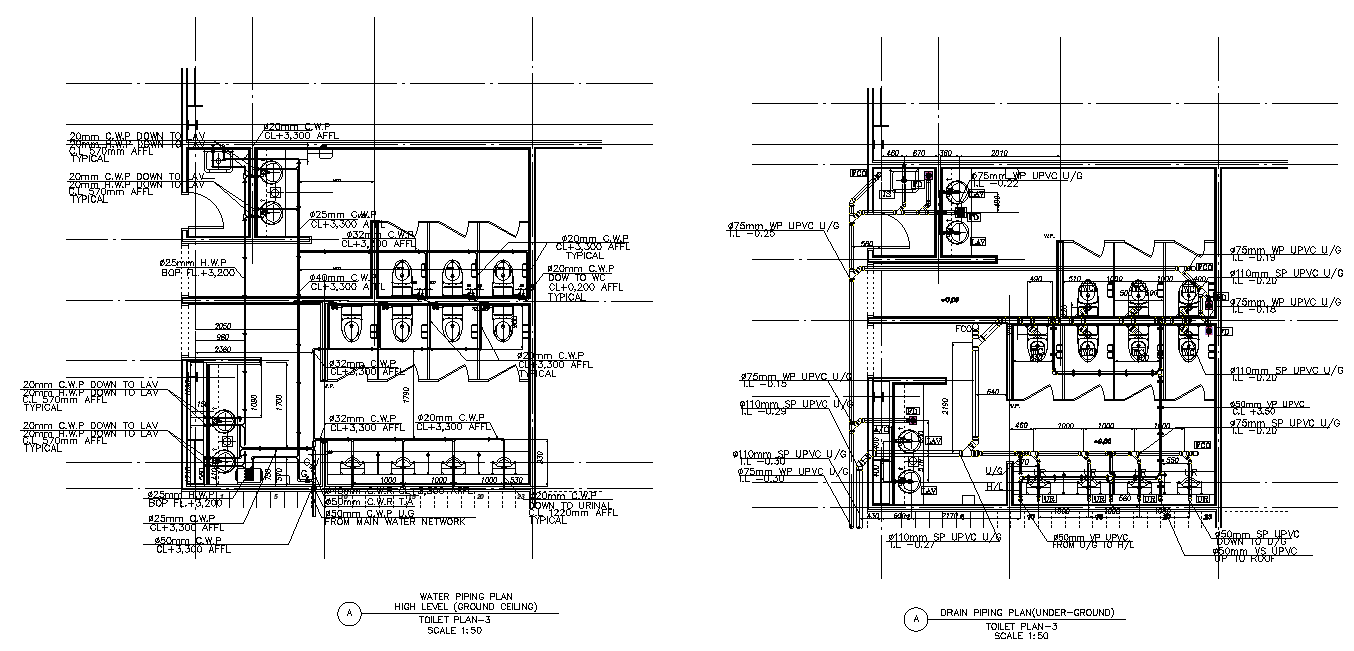 Toilet Plan With Plumbing Plan Drawing Download DWG File