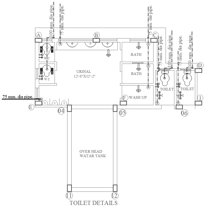 Toilet Plumbing Layout Details - AutoCAD DWG Download File 