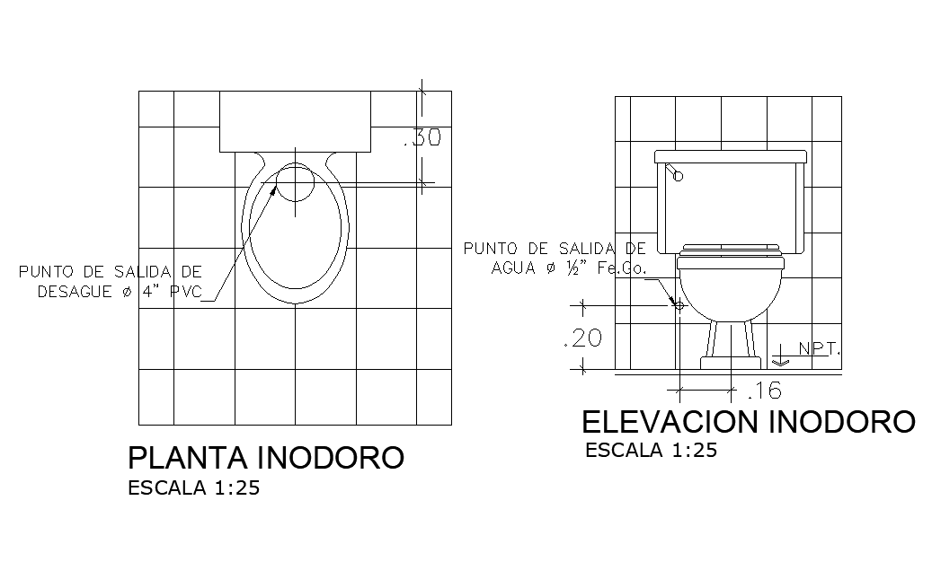 Toilet View AutoCAD Drawing Download Free DWG File