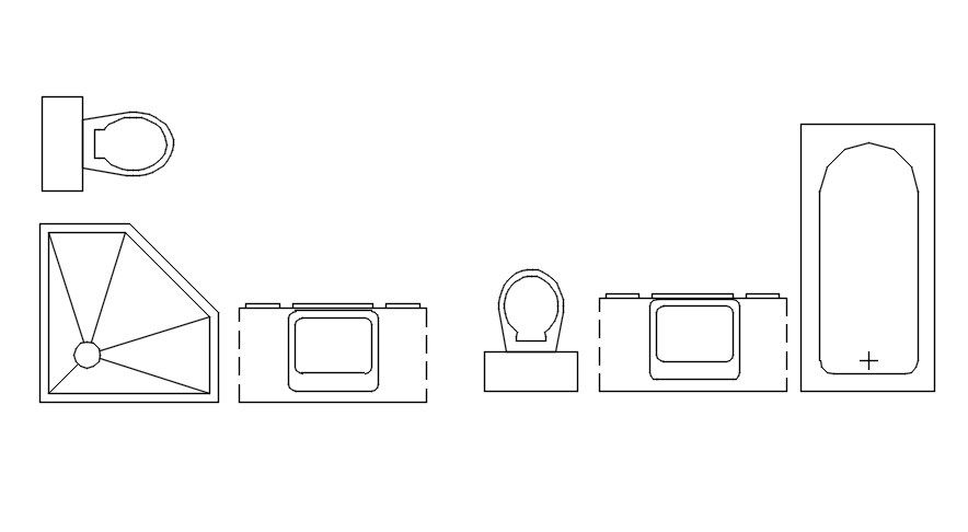 Toilet and bathroom CAD blocks design in AutoCAD 2D drawing, CAD file, dwg file