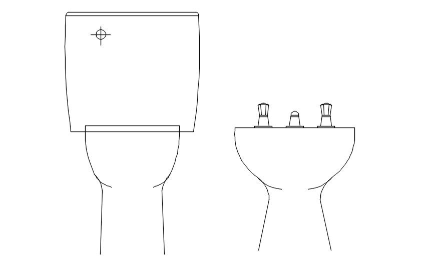 Toilet and washbasin design CAD block in AutoCAD 2D drawing, CAD file, dwg file