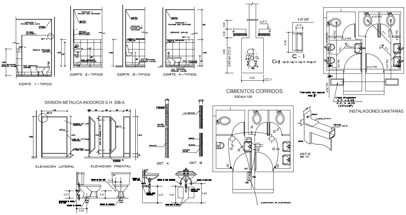 Toilet detail drawing specified in this AutoCAD file. Download the AutoCAD file.