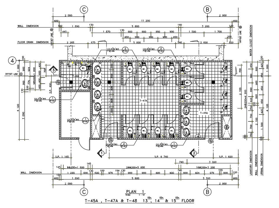 Toilet detail of commercial building given in this autocad file. Download 2d autocad drawing file.