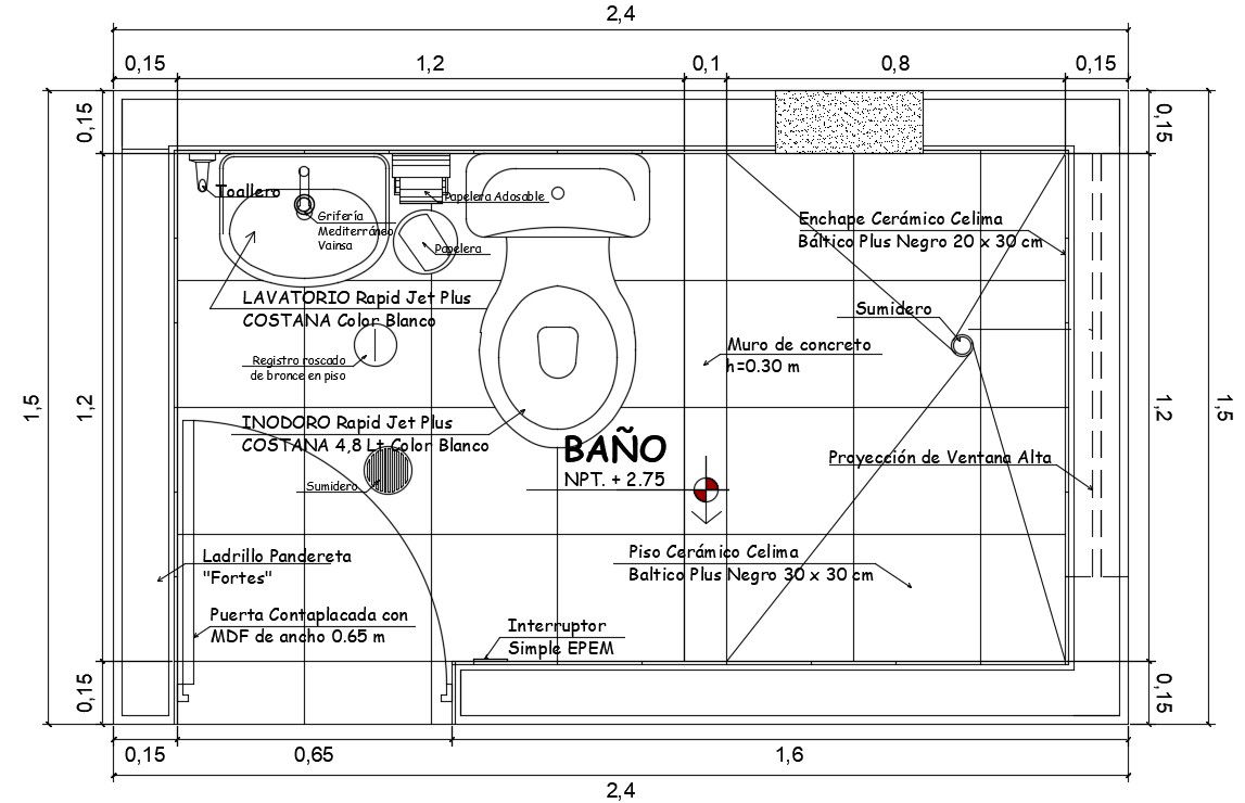 Toilet detail plan is given in this cad file. Download this 2d cad file now.
