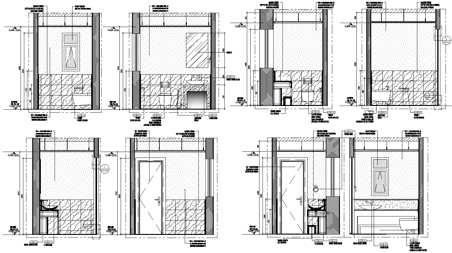 Toilet details option 4 types and elevation dwg autocad drawing .