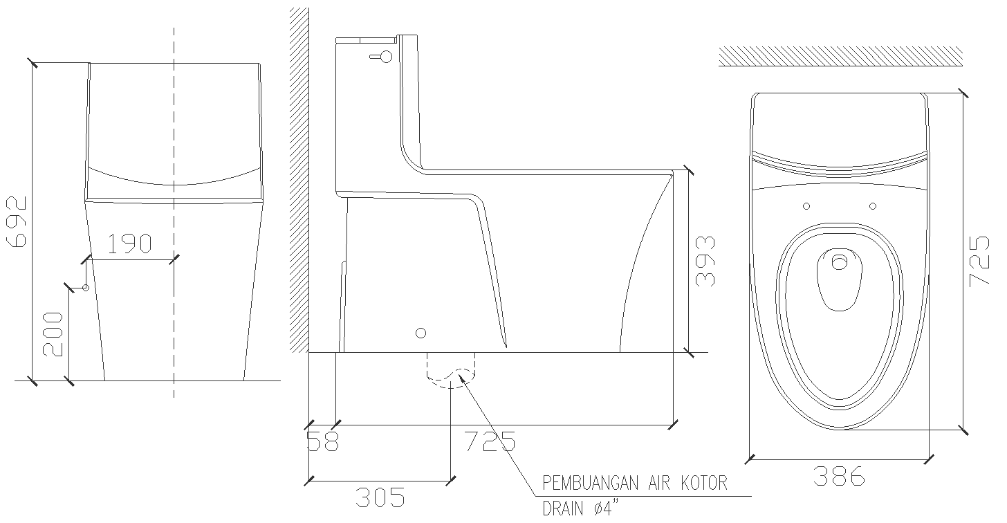 Toilet detail with all side view and mechanism details dwg autocad drawing .