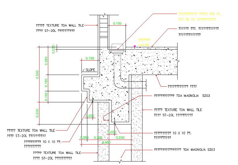 Toilet pipe connection in concrete wall section details AutoCAD 2D DWG drawing file is given. Download the AutoCAD 2D DWG file.