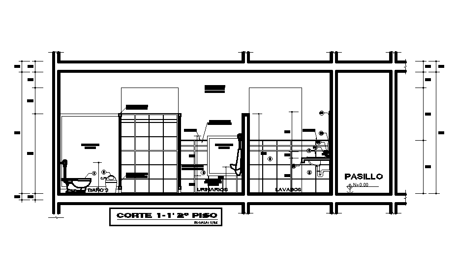 Toilet right side section detail derived in this AutoCAD drawing file. Download the AutoCAD drawing file.