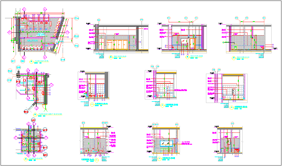 Toilets room planning elevation section plan dwg file