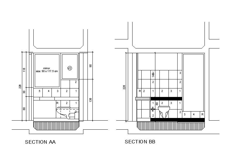 Toilet section detail drawing provided in this AutoCAD file. Download this 2d AutoCAD drawing file.
