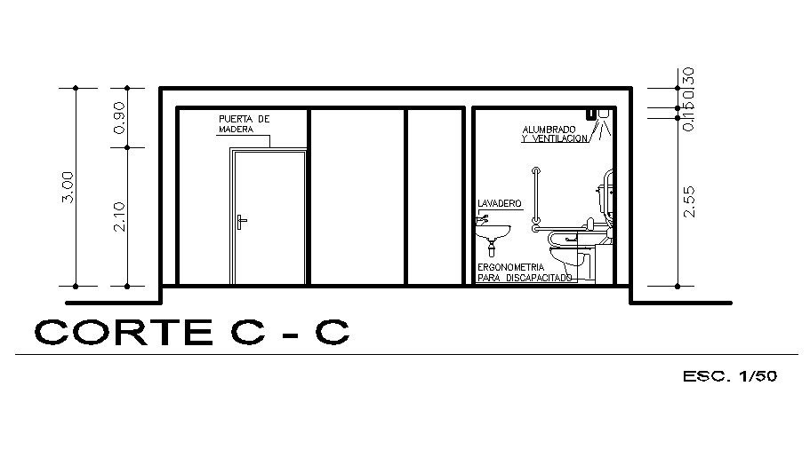 Toilet side section detail defined in this AutoCAD file. Download this 2d AutoCAD drawing file.