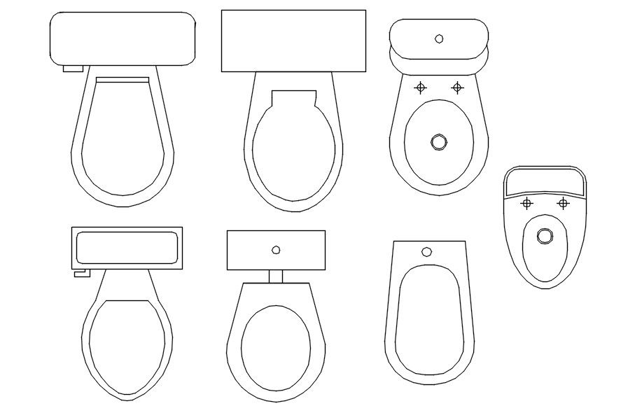 Toilets plan in AutoCAD, Dwg file.
