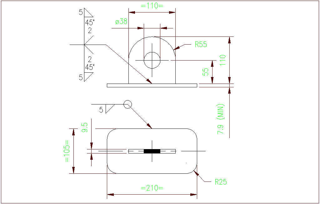Tolerance view with mechanical part of lifting lug dwg file