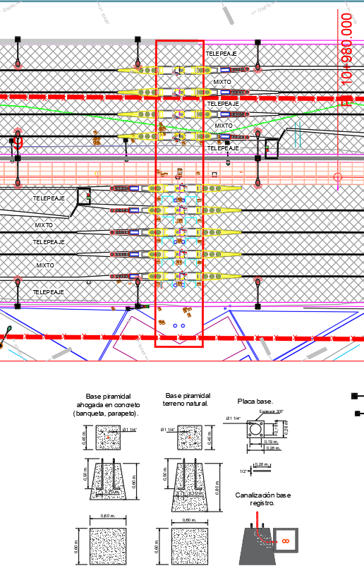 Toll Plaza Top Floor Plan with Footing Details in AutoCAD DWG File