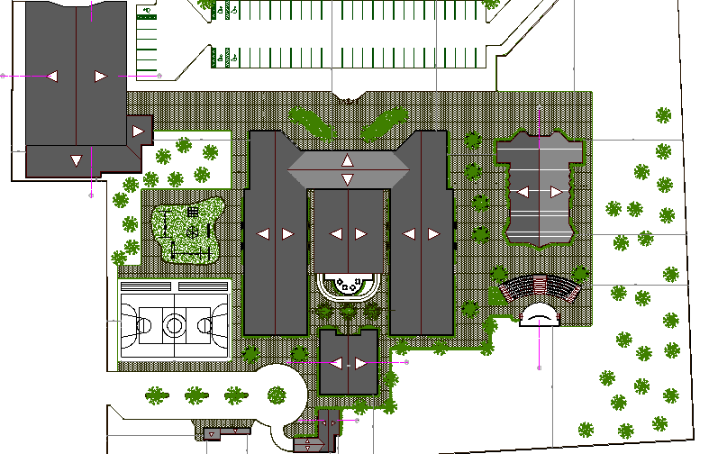 Top View of Garden Design of School Elevation dwg file.